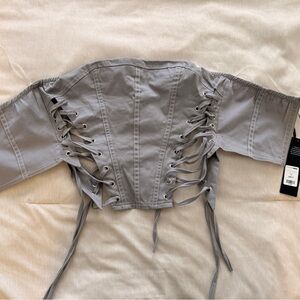 Fashion Nova Gray Lace-Up Corset Crop Top